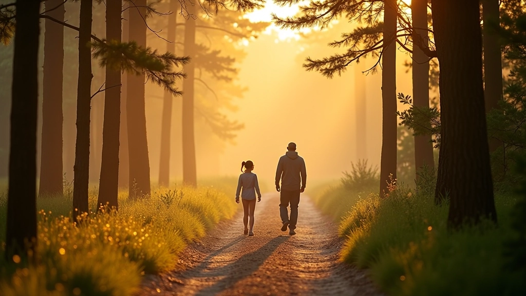 Scenic Jūrmala beach or forest path during golden hour with people enjoying outdoor activities or walking peacefully through nature