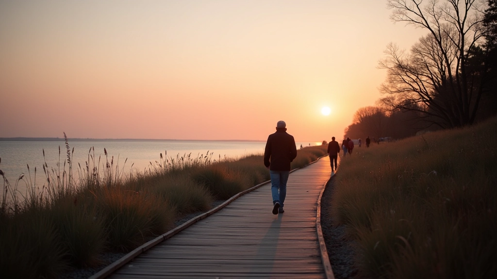Scenic coastal beach pathway in Jūrmala during golden hour with walking trails, nature, and relaxed visitors enjoying the seaside