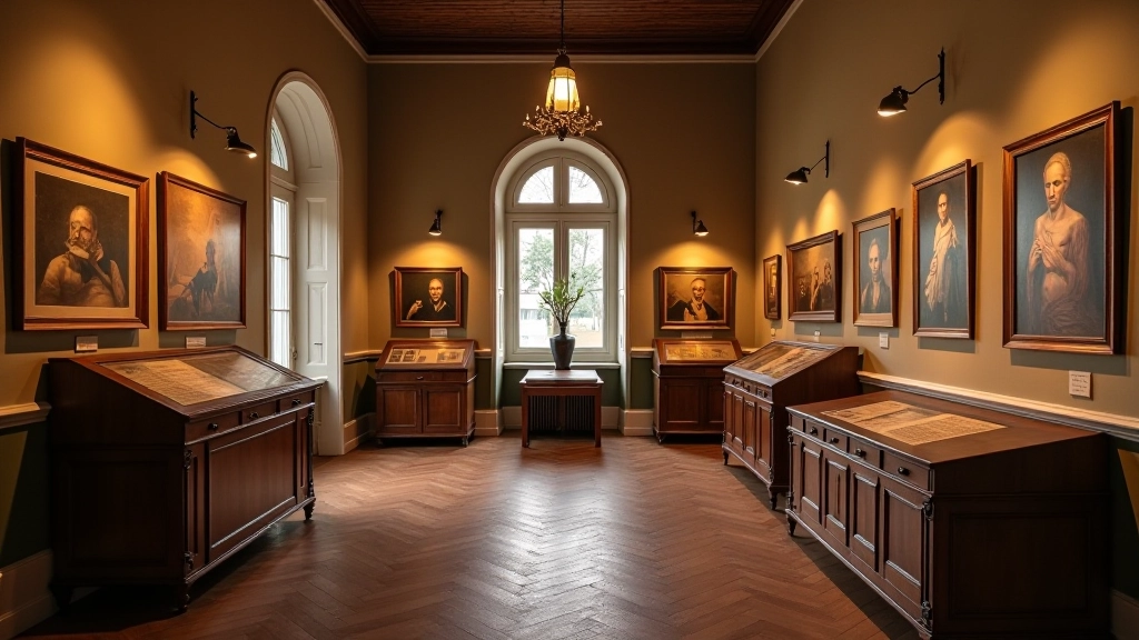 Historic Latvian cultural building or hidden art gallery with architectural details and visitors exploring exhibits