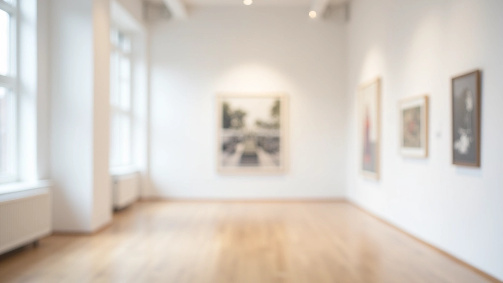 Interior of art gallery showing contemporary artwork on white walls with natural light from windows